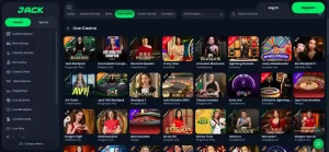 Current Jack.com live casino lobby showing live dealer categories and game tiles