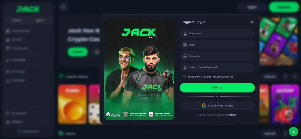 Current Jack.com registration interface showing non-personal signup fields