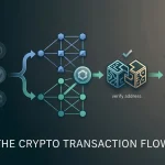 Educational crypto payment flow from asset selection through network verification to blockchain confirmation