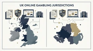 Educational diagram separating Great Britain gambling regulation from Northern Ireland gambling rules