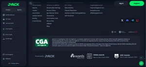 Jack.com operator and licence information or Curaçao Gaming Authority certificate showing operator and licence details
